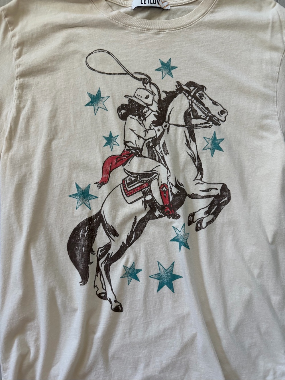 Anthropologie Letluv Horse Cowgirl Graphic 100% Cotton Boyfriend Tee size large - Picture 7 of 9